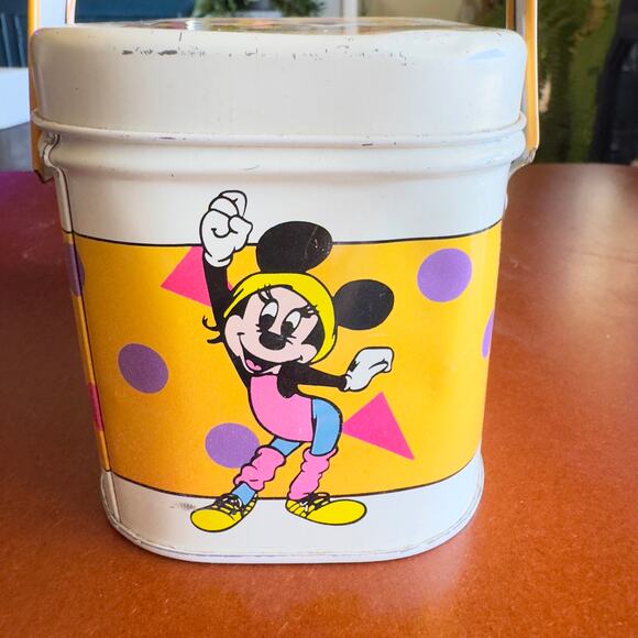 Vintage Walt Disney Mickey & Minnie Mouse Exercise Tin Box With Lid & Handles - Picture 7 of 12